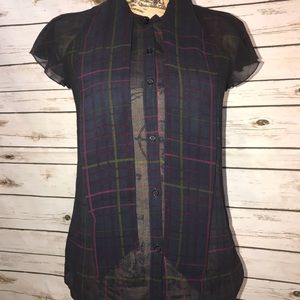 Woman’s XS LOFT plaid sheer blouse